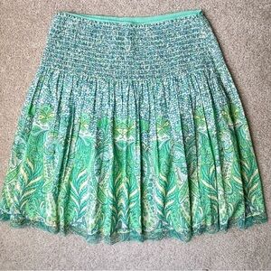Elie Tahari Pacifica Skirt Cotton Mint Green Paisley Pleated Lightweight Size 12